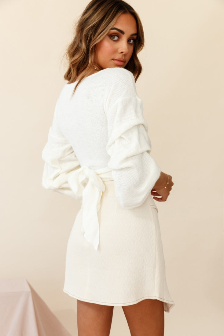 Morais Ruched Sleeve Sweater Crop Top Off White by Selfie Leslie