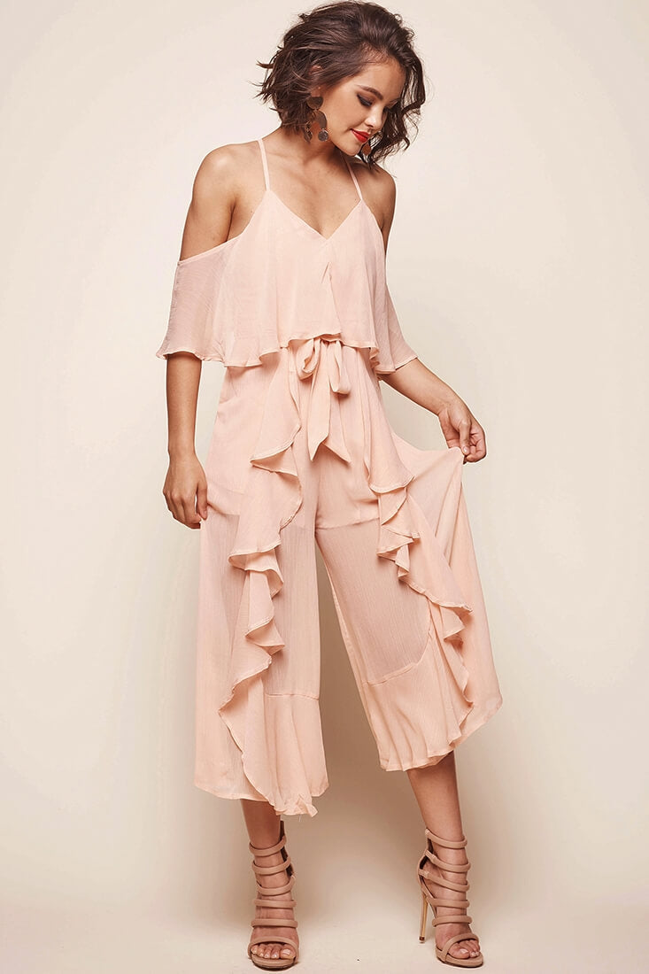Constance Midi Ruffle Jumpsuit Nude by Selfie Leslie