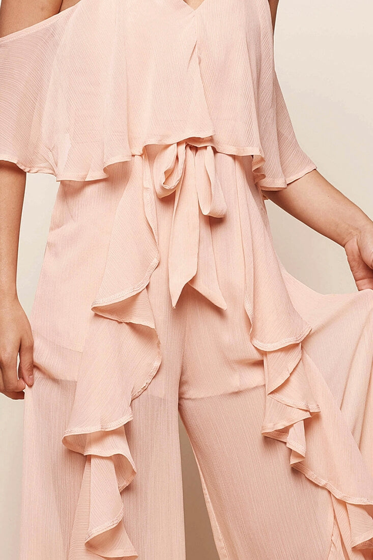 Constance Midi Ruffle Jumpsuit Nude by Selfie Leslie