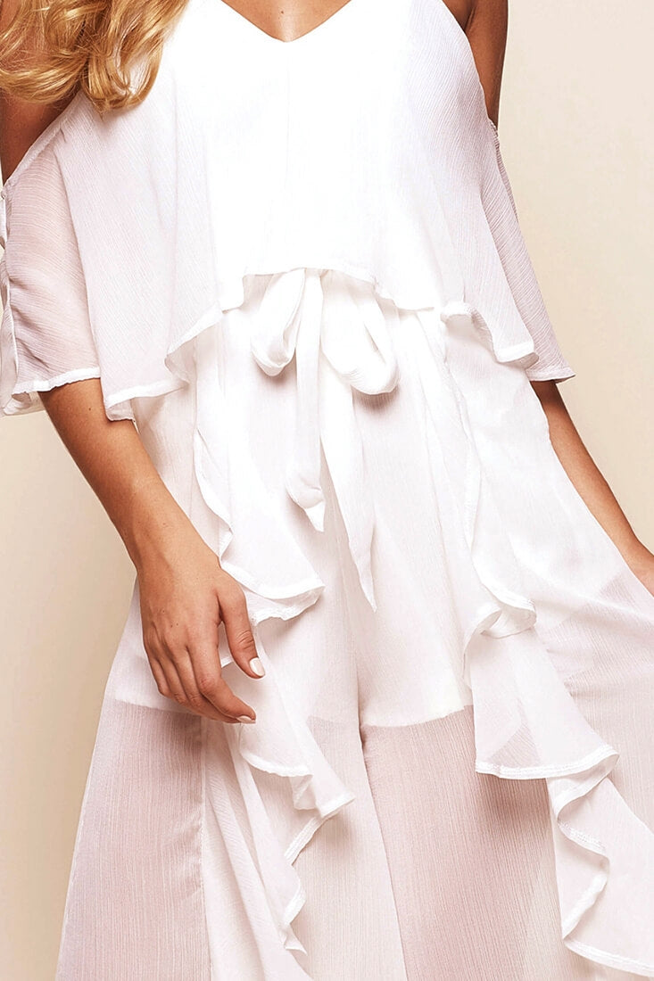 Constance Midi Ruffle Jumpsuit White by Selfie Leslie