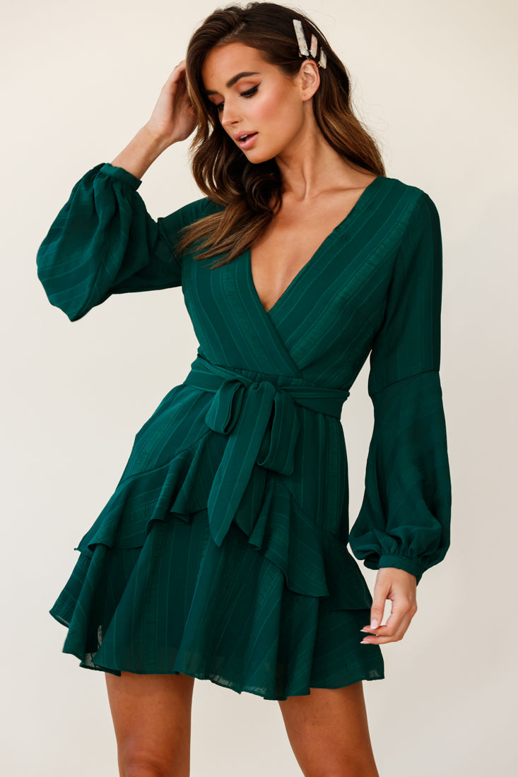 Kerry Layered Balloon Sleeve Dress Stripe Green by Selfie Leslie