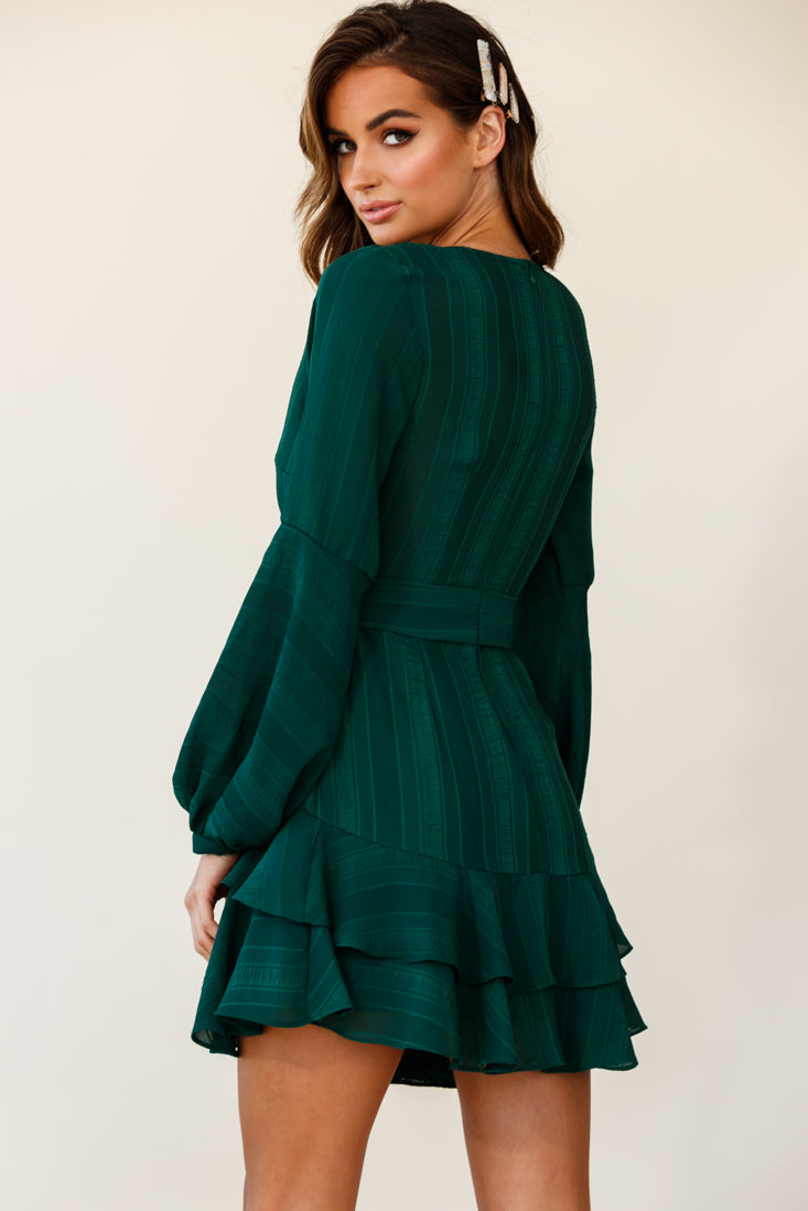 Kerry Layered Balloon Sleeve Dress Stripe Green by Selfie Leslie