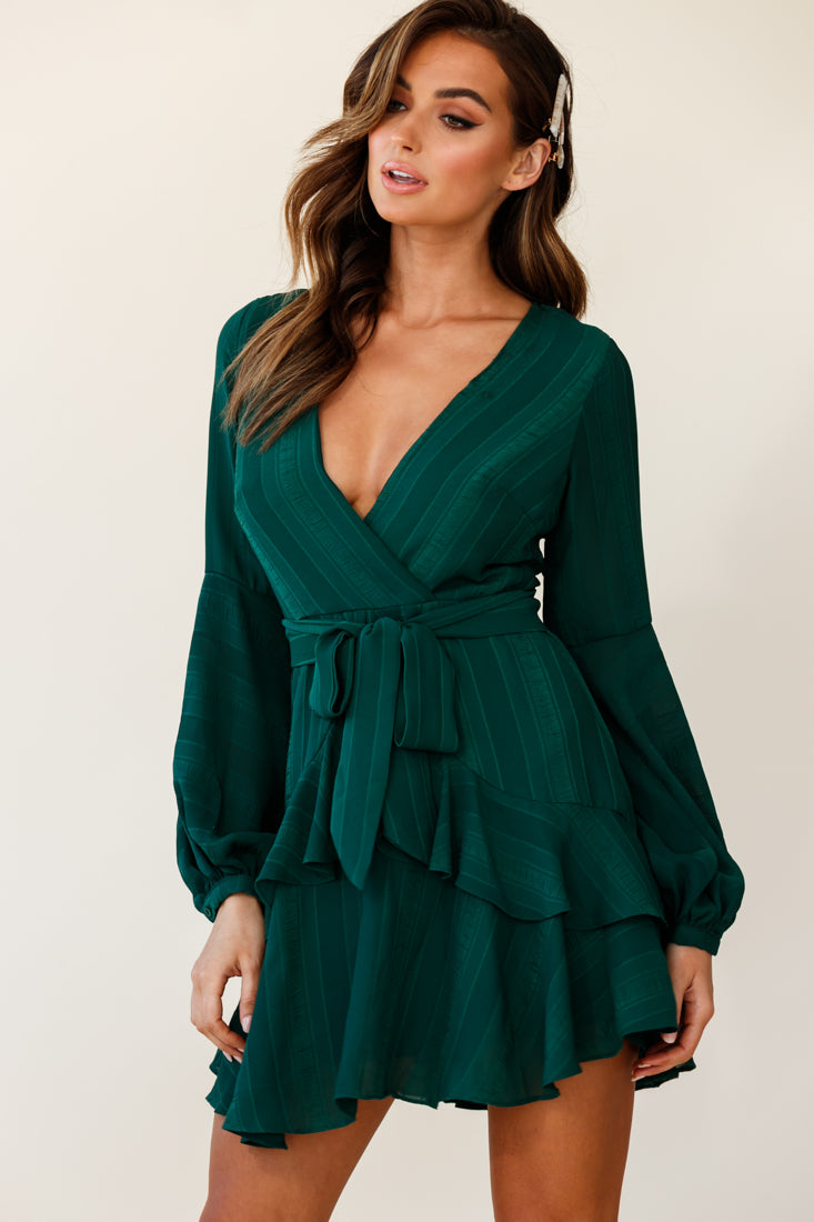Kerry Layered Balloon Sleeve Dress Stripe Green by Selfie Leslie