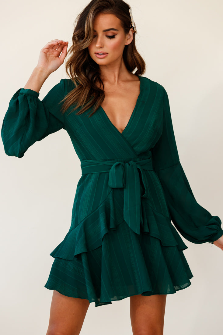 Kerry Layered Balloon Sleeve Dress Stripe Green by Selfie Leslie