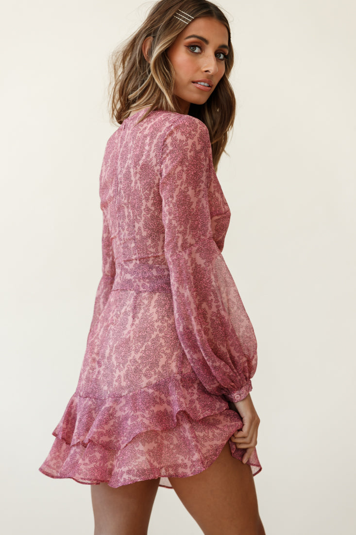 Kerry Layered Balloon Sleeve Dress Flower Pattern Pink by Selfie Leslie