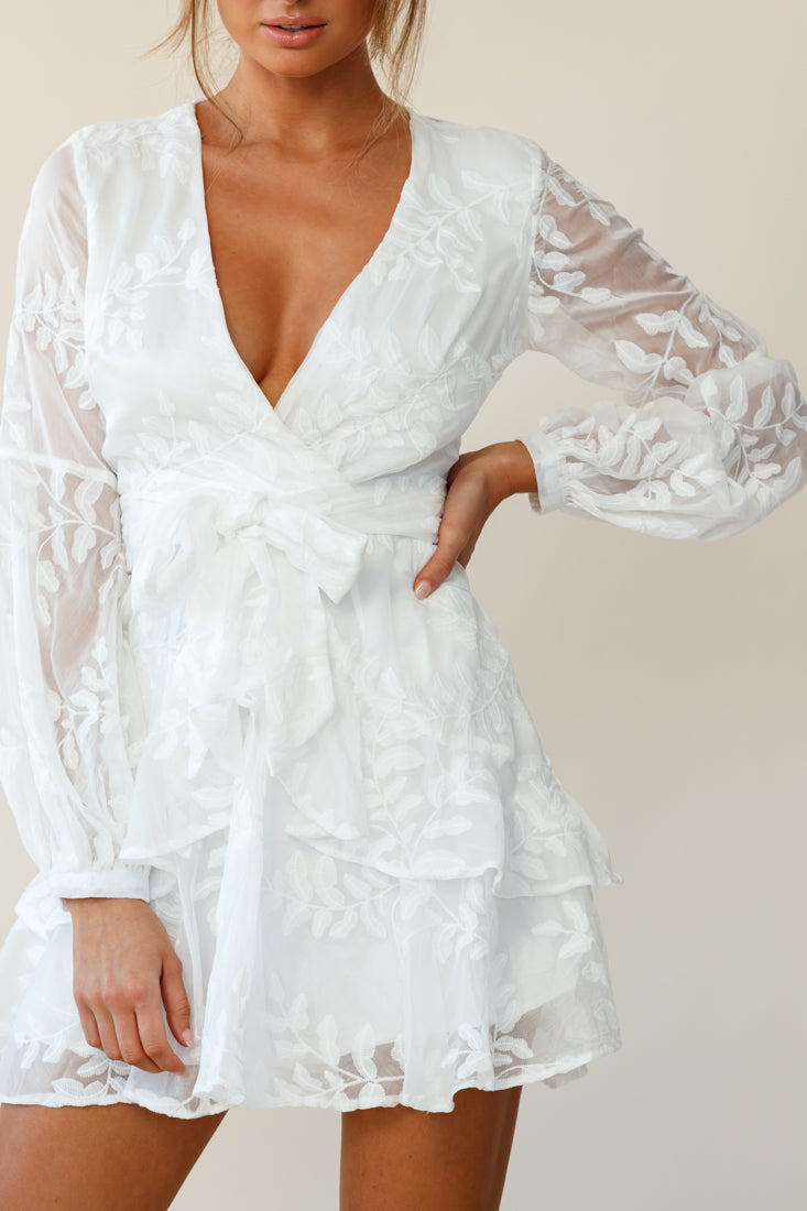 Kerry Layered Balloon Sleeve Dress Floral Embroidered White by Selfie Leslie