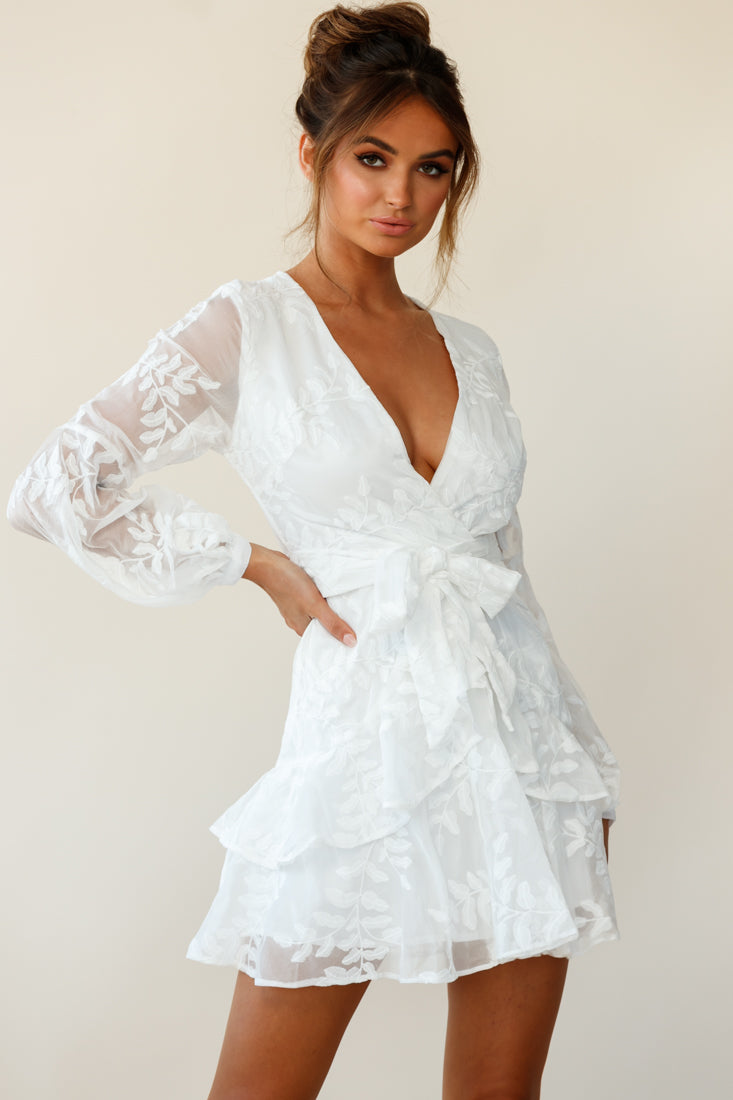Kerry Layered Balloon Sleeve Dress Floral Embroidered White by Selfie Leslie