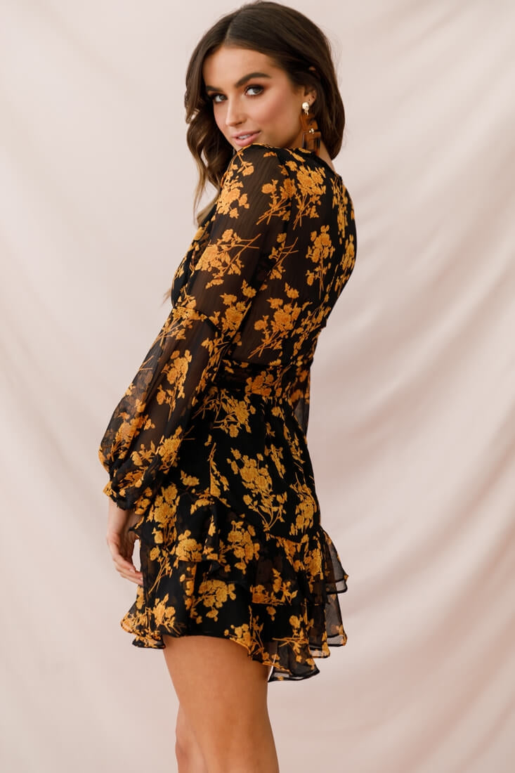 Kerry Layered Balloon Sleeve Dress Black/Orange by Selfie Leslie