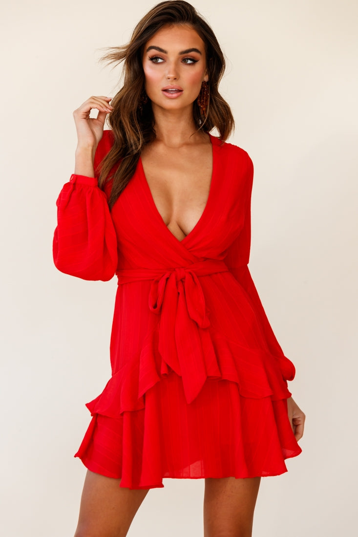 Kerry Layered Balloon Sleeve Dress Red by Selfie Leslie