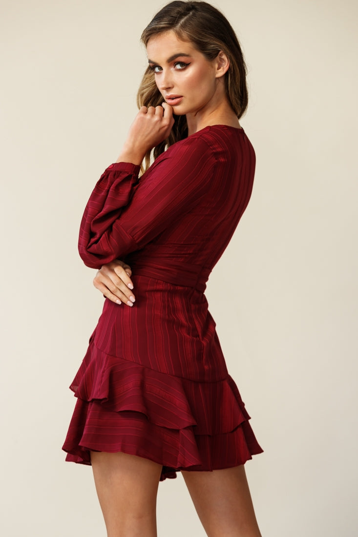 Kerry Layered Balloon Sleeve Dress Wine by Selfie Leslie