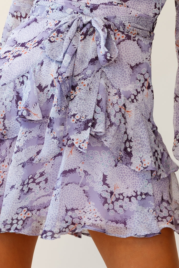 Kerry Layered Balloon Sleeve Dress Flower Pattern Lilac by Selfie Leslie
