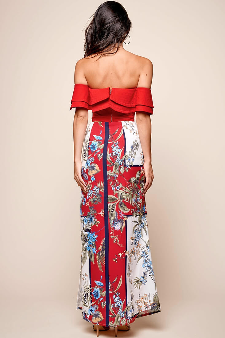 Paradise Side Split Maxi Skirt Red by Selfie Leslie