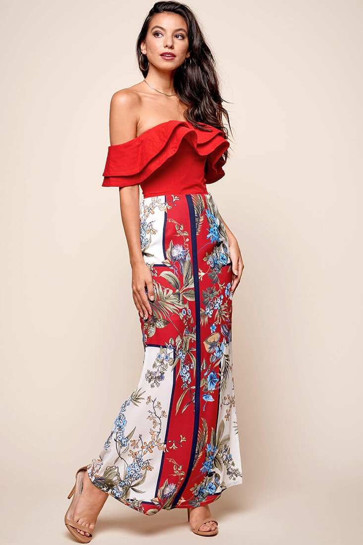 Missy Layered Ruffle Bardot Top Red by Selfie Leslie