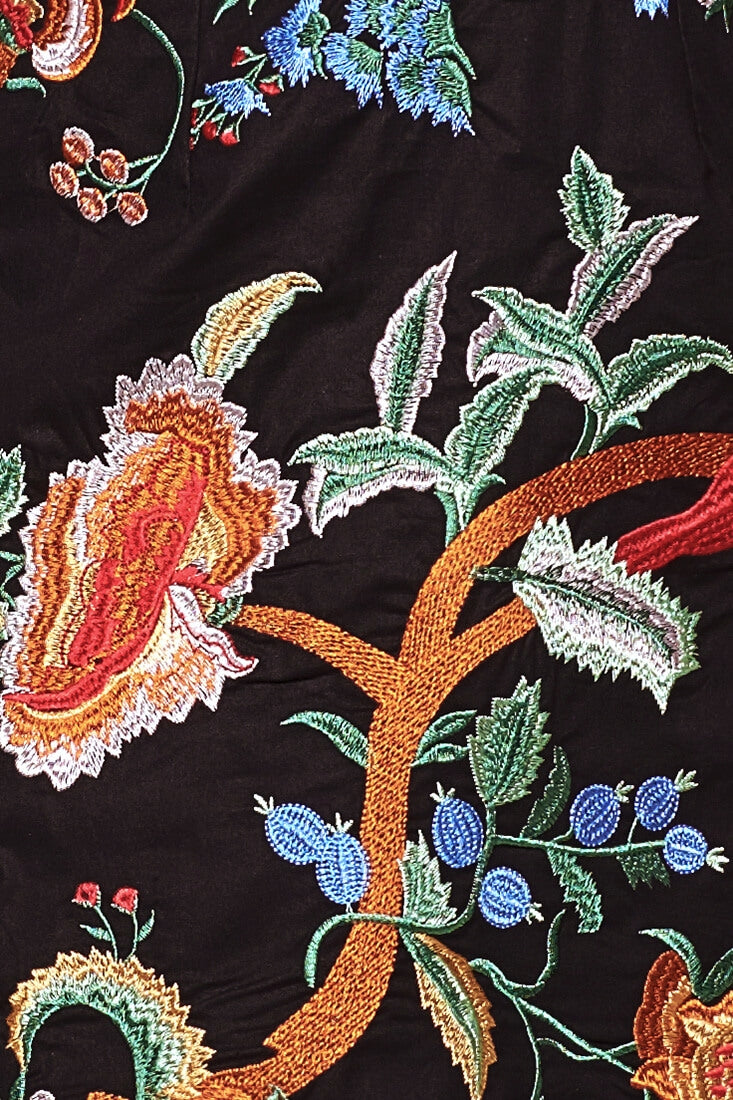 Ana Spaghetti Strap Floral Embroidered Dress Black by Selfie Leslie
