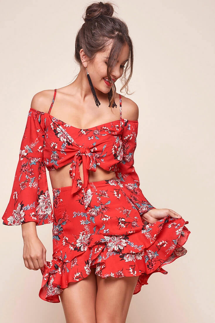 Bellisario Floral Cropped Caribbean Top Red by Selfie Leslie