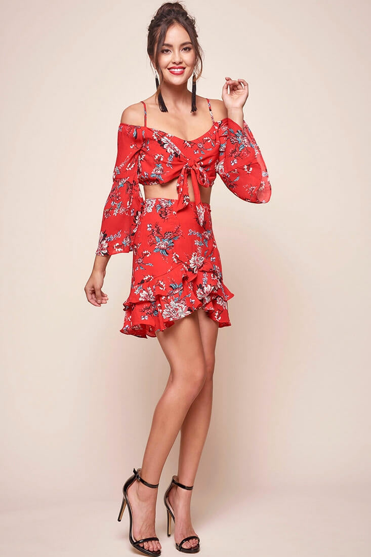 Bellisario Floral Cropped Caribbean Top Red by Selfie Leslie