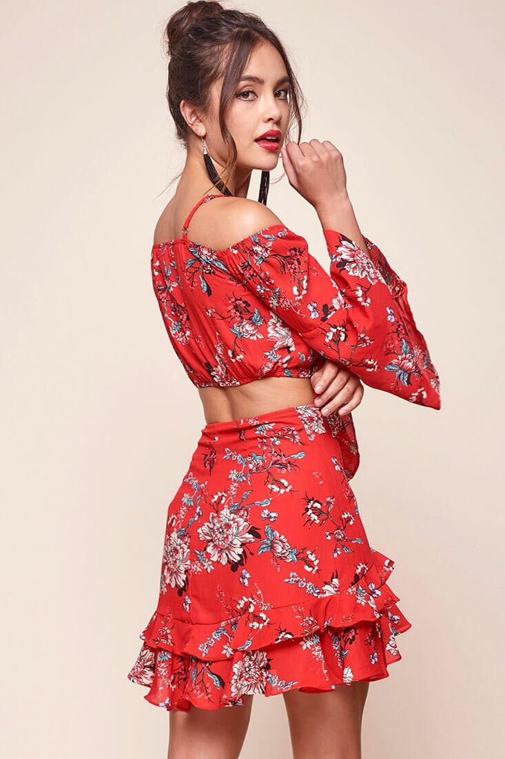 Bellisario Floral Cropped Caribbean Top Red by Selfie Leslie