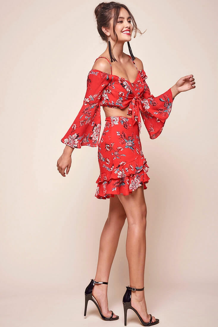 Bellisario Floral Cropped Caribbean Top Red by Selfie Leslie