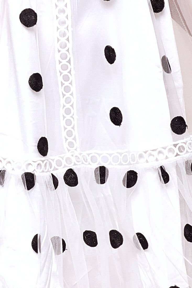 Lena Sheer Overlay Sleeveless Polka Dot Romper Dress White & Black by Selfie Leslie