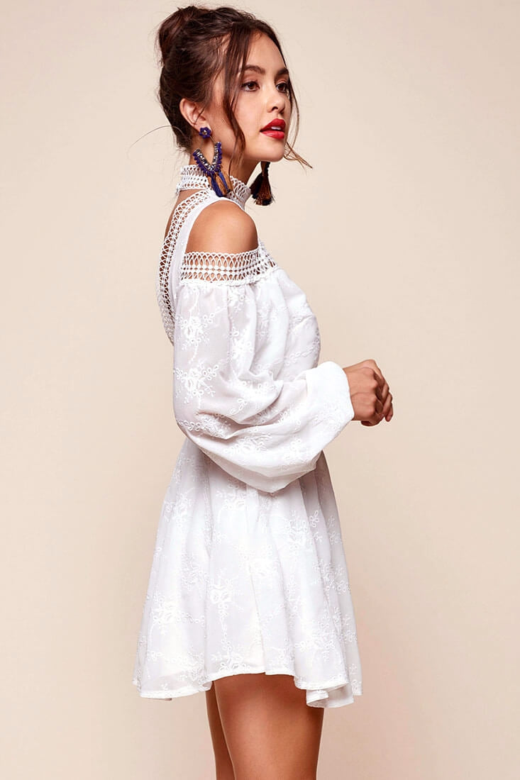 Ellis Open Back Dressy Floral Dress White by Selfie Leslie