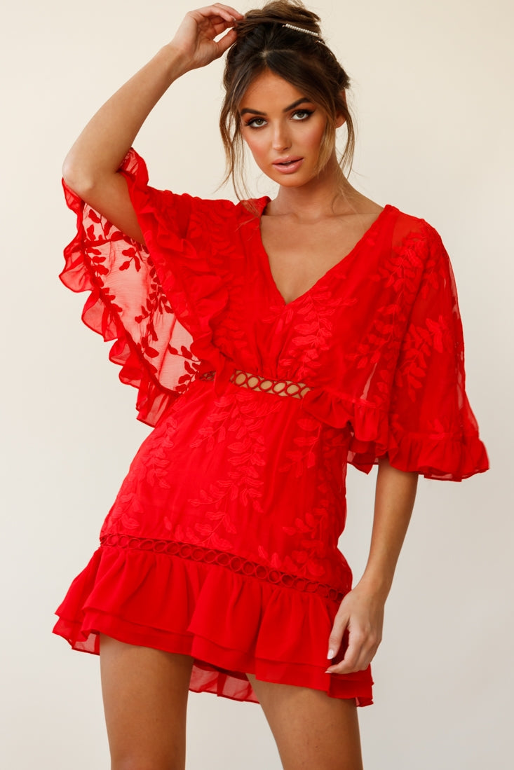 Caspar Batwing Dress Red by Selfie Leslie