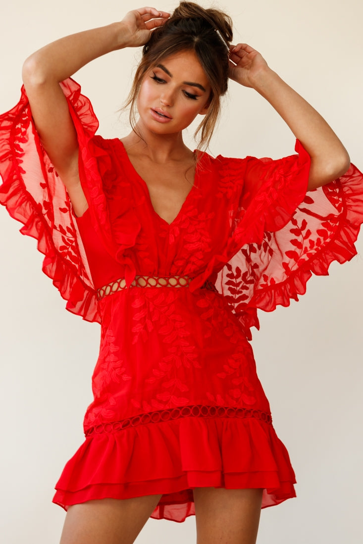 Caspar Batwing Dress Red by Selfie Leslie