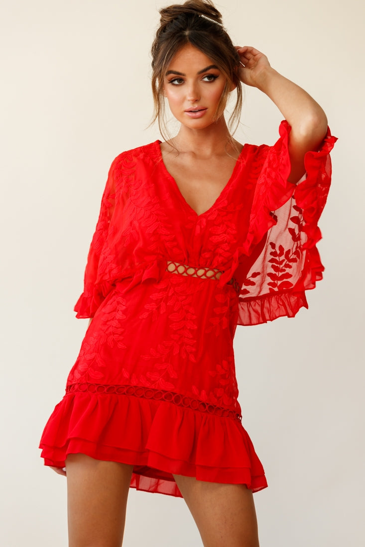 Caspar Batwing Dress Red by Selfie Leslie