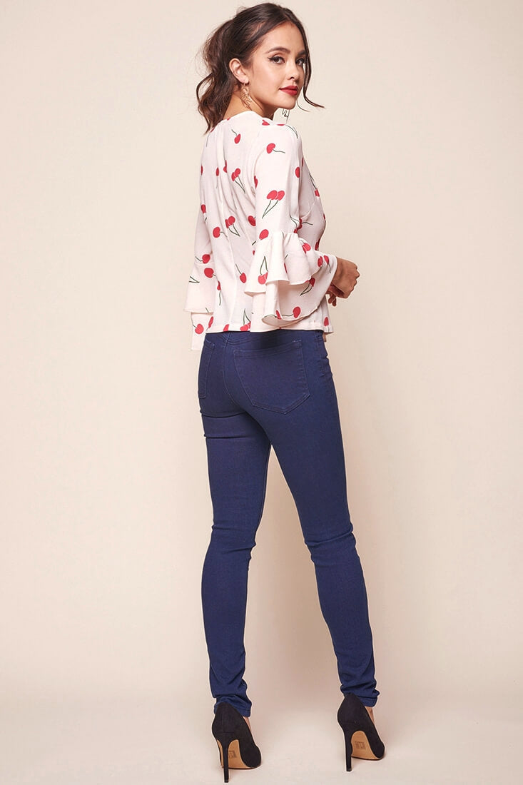 Robbi Bell Sleeved Cherry Top Beige by Selfie Leslie