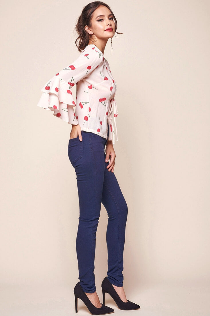 Robbi Bell Sleeved Cherry Top Beige by Selfie Leslie