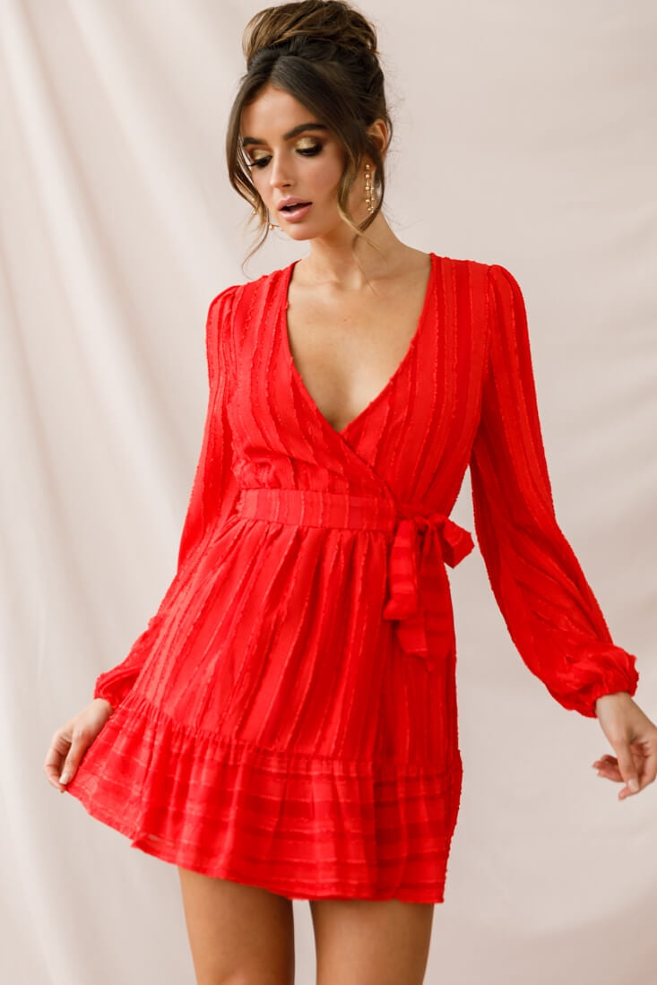 Rubi Textured Wrap Dress Red by Selfie Leslie