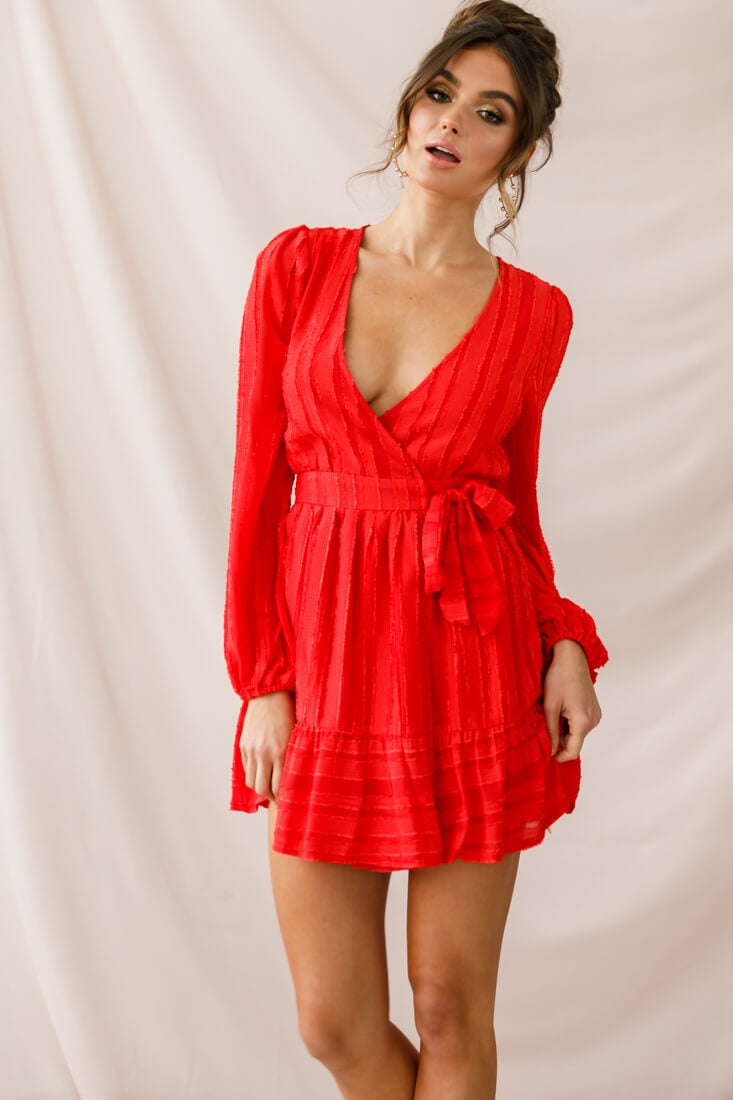 Rubi Textured Wrap Dress Red by Selfie Leslie