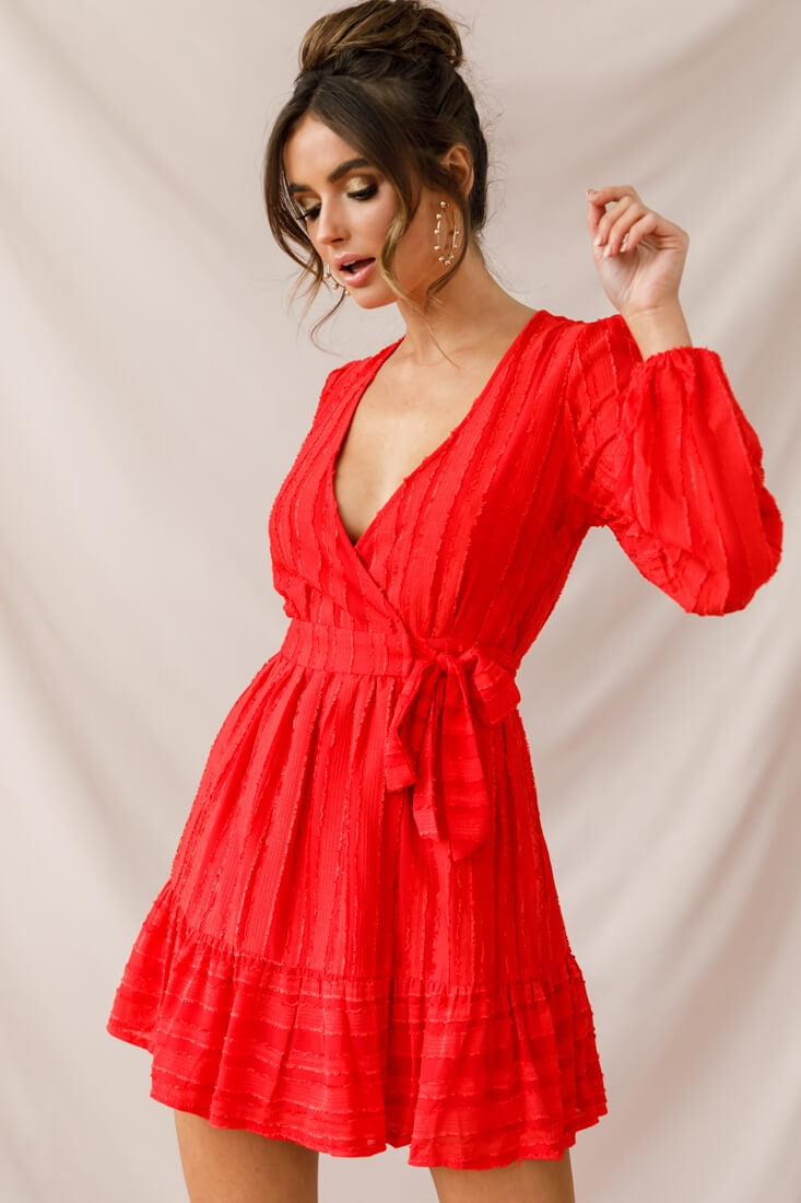 Rubi Textured Wrap Dress Red by Selfie Leslie