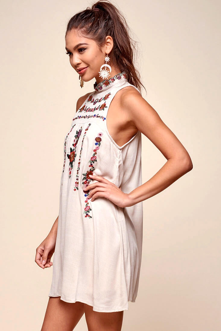 Shonda Floral Embroidered Detail Mid-Length Dress Beige by Selfie Leslie