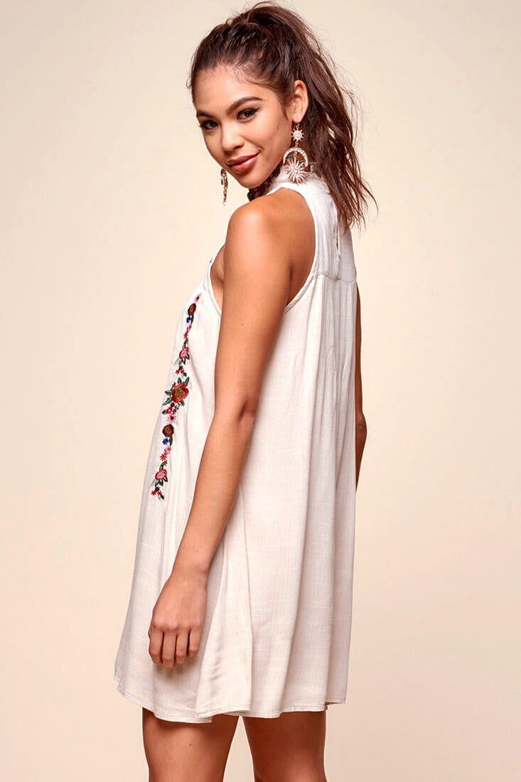 Shonda Floral Embroidered Detail Mid-Length Dress Beige by Selfie Leslie