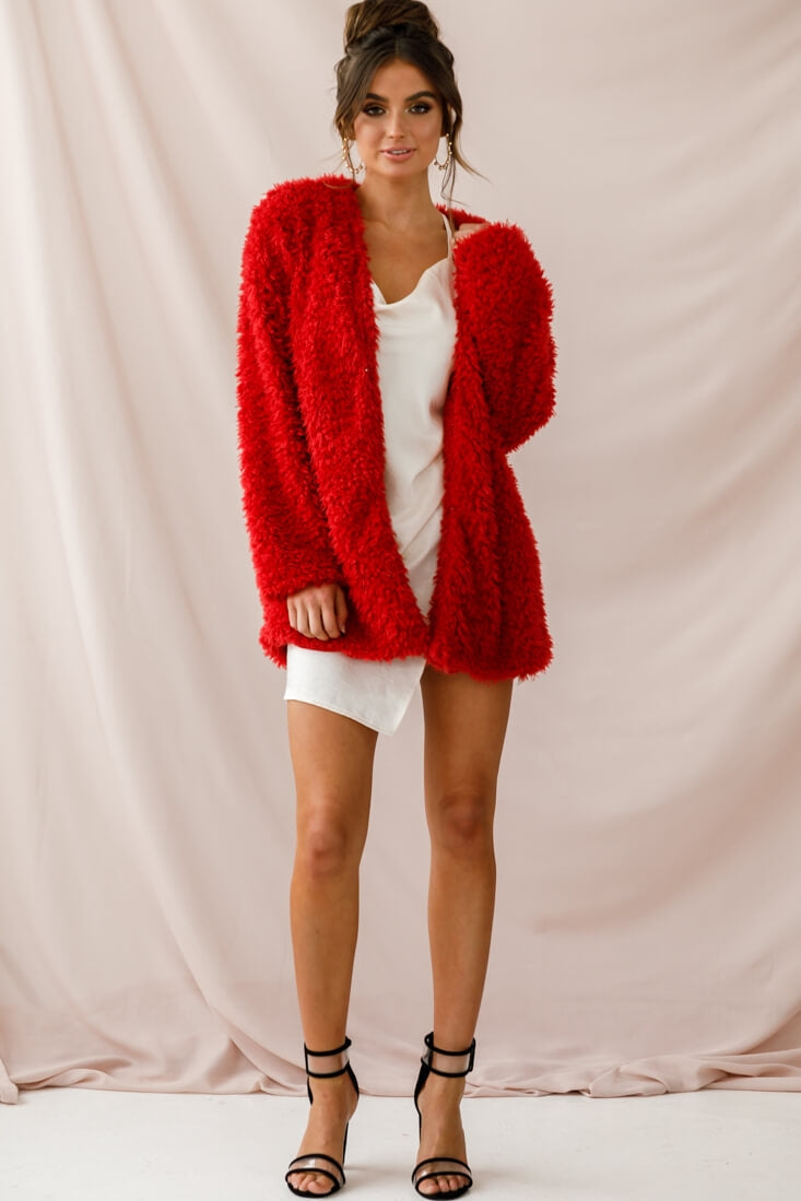 Ronan Fluffy Coat Red by Selfie Leslie