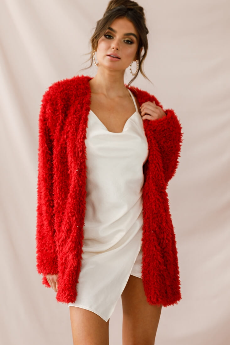 Ronan Fluffy Coat Red by Selfie Leslie