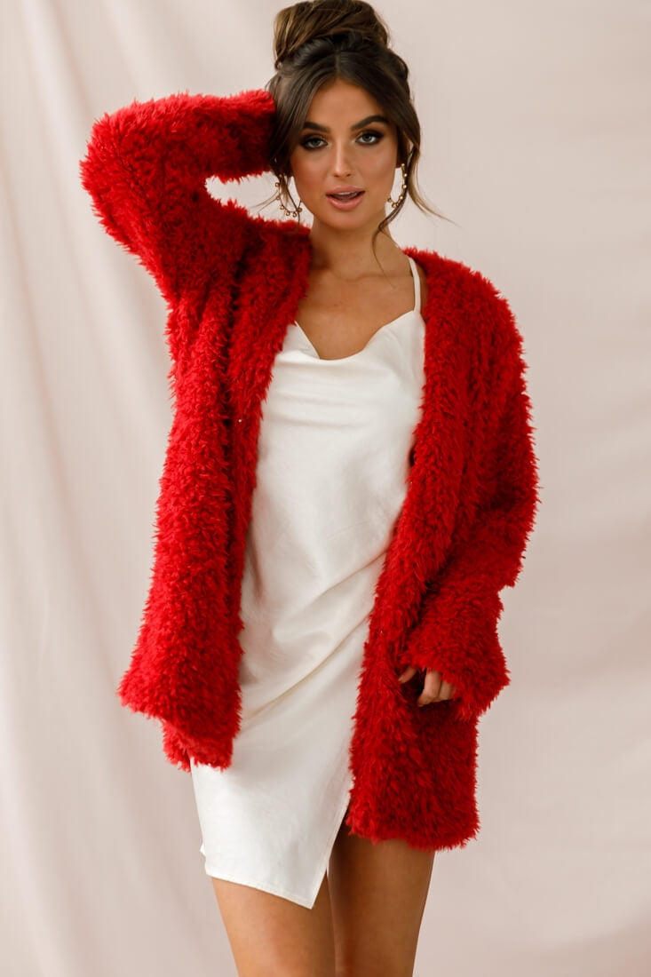 Ronan Fluffy Coat Red by Selfie Leslie