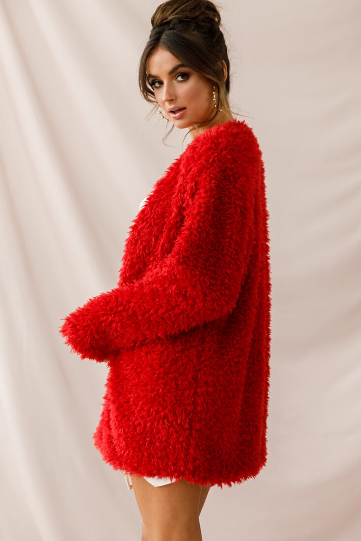 Ronan Fluffy Coat Red by Selfie Leslie