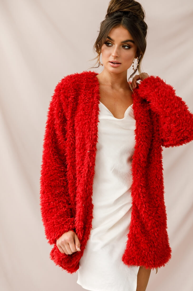 Ronan Fluffy Coat Red by Selfie Leslie
