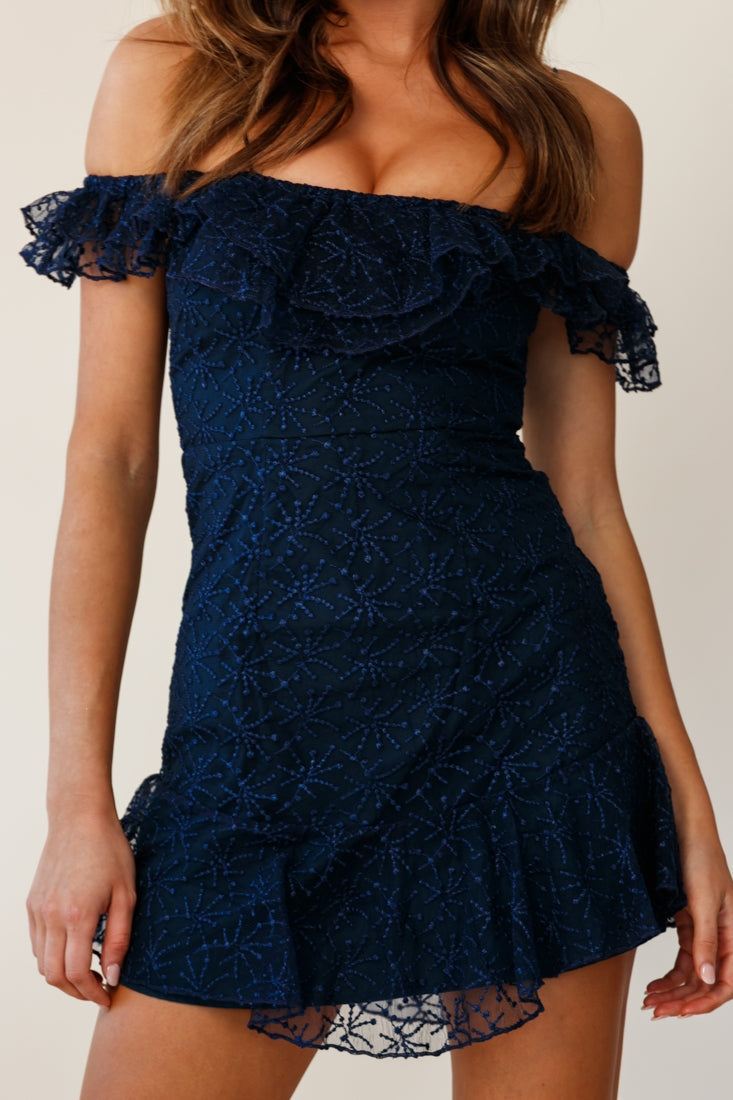 Enchanted Fine Mesh Frill Dress Navy by Selfie Leslie