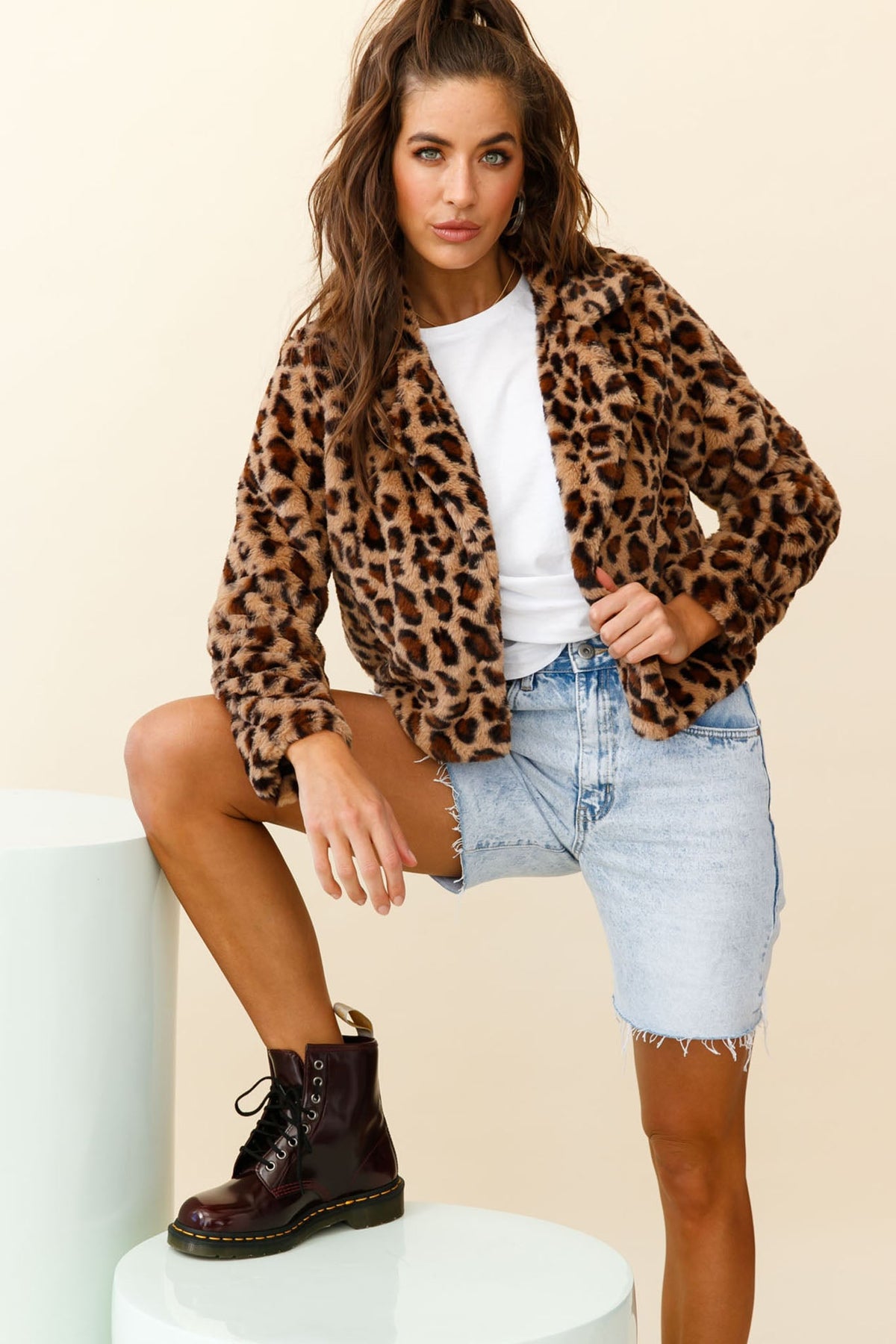 Ohio Faux Fur Leopard Print Jacket Brown by Selfie Leslie