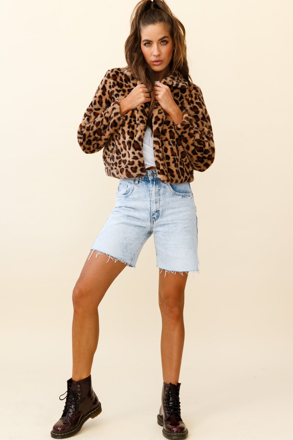Ohio Faux Fur Leopard Print Jacket Brown by Selfie Leslie