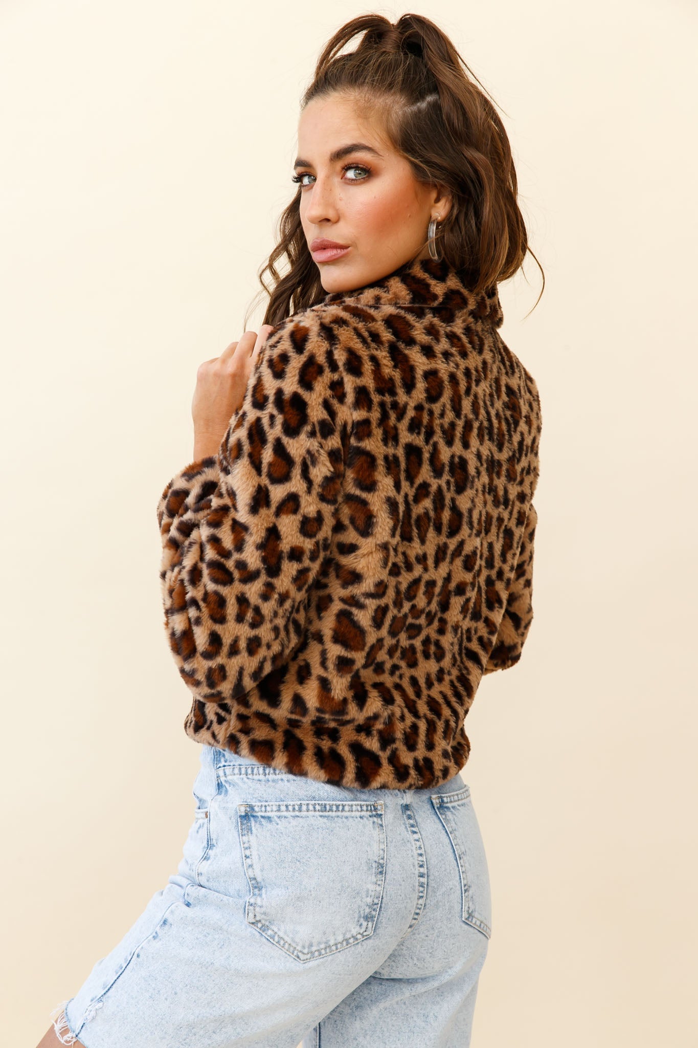 Ohio Faux Fur Leopard Print Jacket Brown by Selfie Leslie
