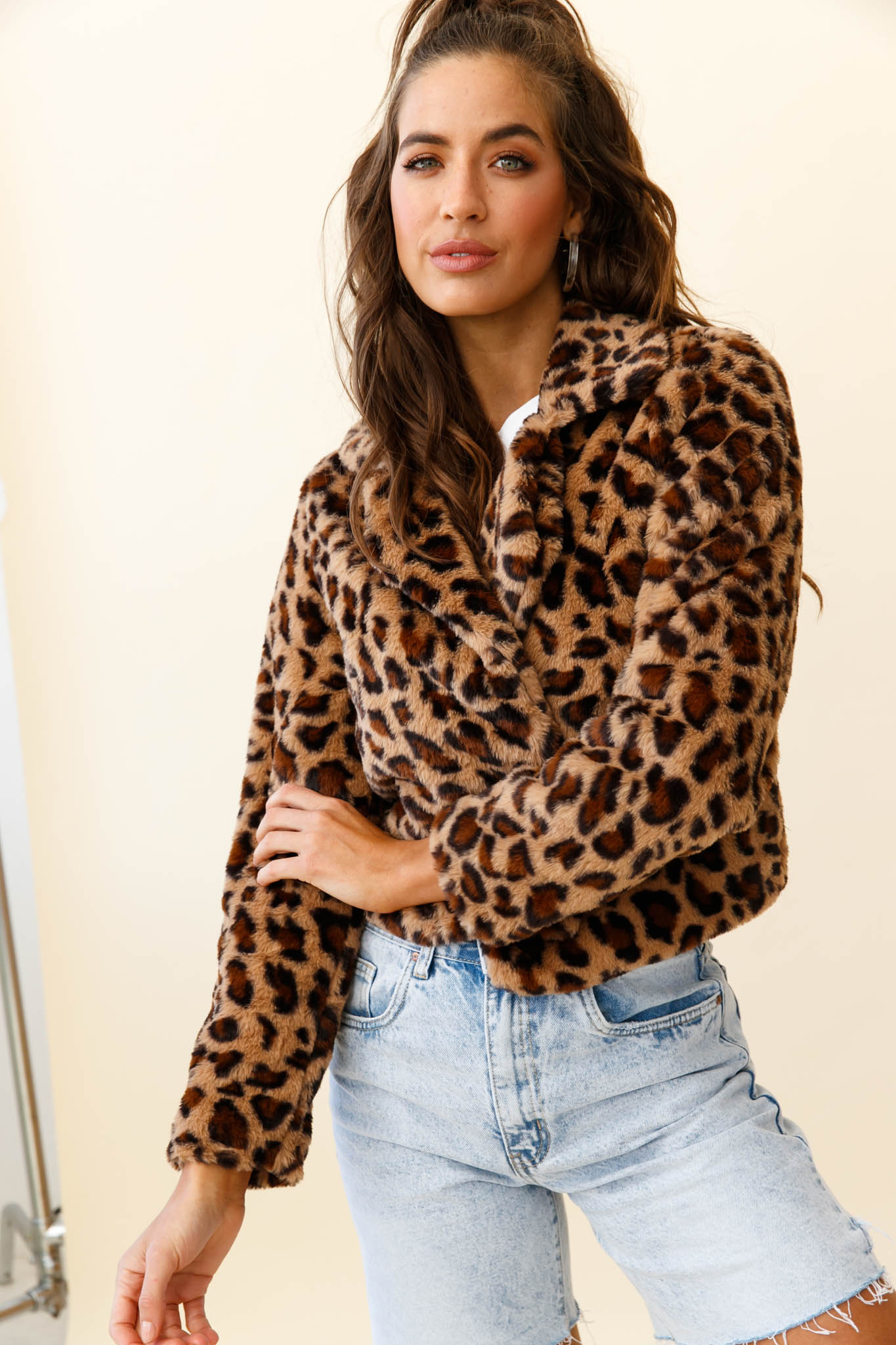 Ohio Faux Fur Leopard Print Jacket Brown by Selfie Leslie