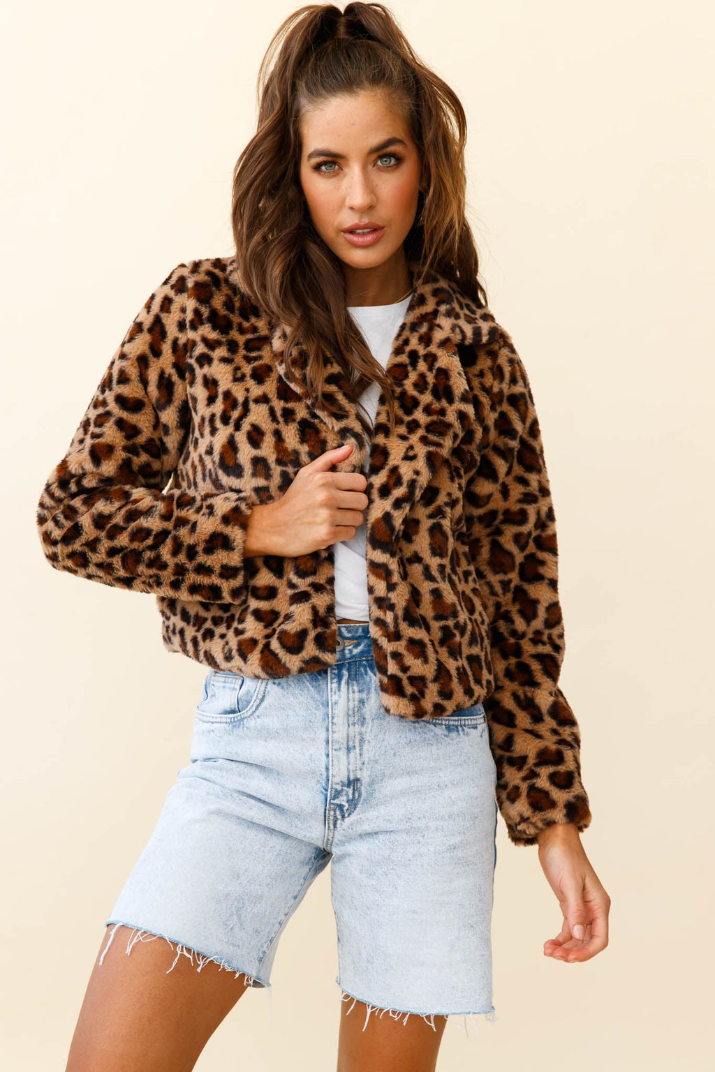Ohio Faux Fur Leopard Print Jacket Brown by Selfie Leslie