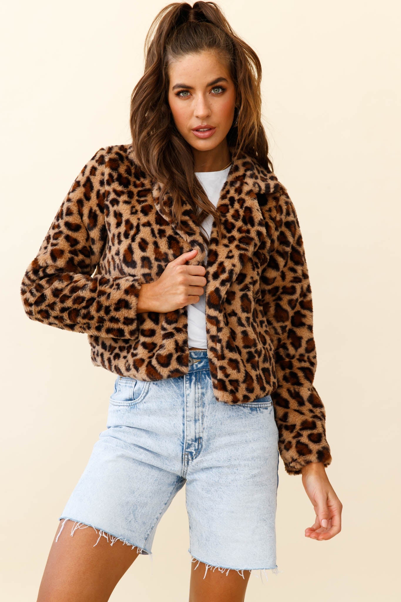 Ohio Faux Fur Leopard Print Jacket Brown by Selfie Leslie