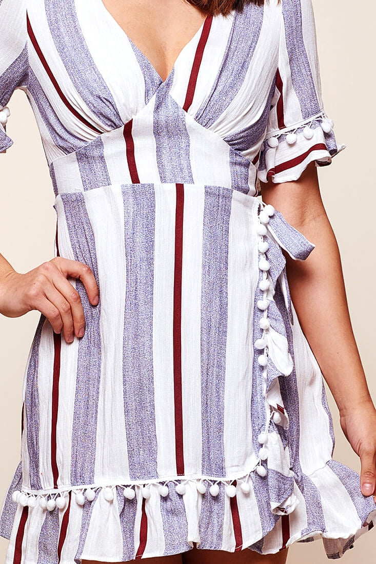 Kristen-Lee Striped Waist Tie Dress Blue & Red by Selfie Leslie