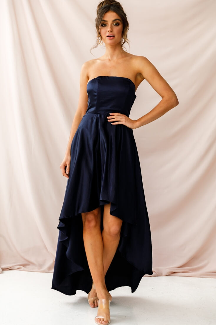 Belle Strapless High-Low Hem Dress Navy by Selfie Leslie