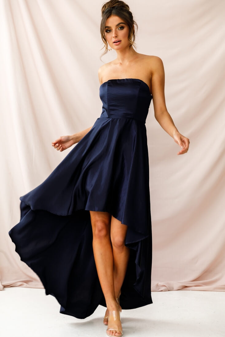 Belle Strapless High-Low Hem Dress Navy by Selfie Leslie