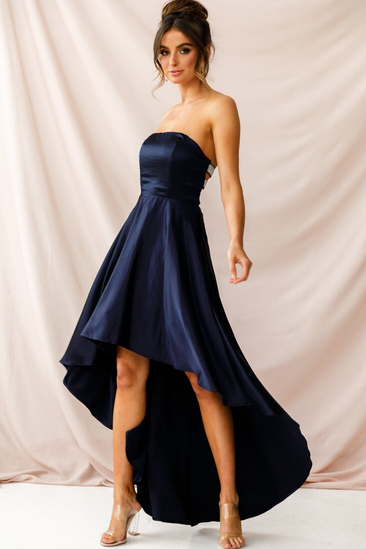 Belle Strapless High-Low Hem Dress Navy by Selfie Leslie